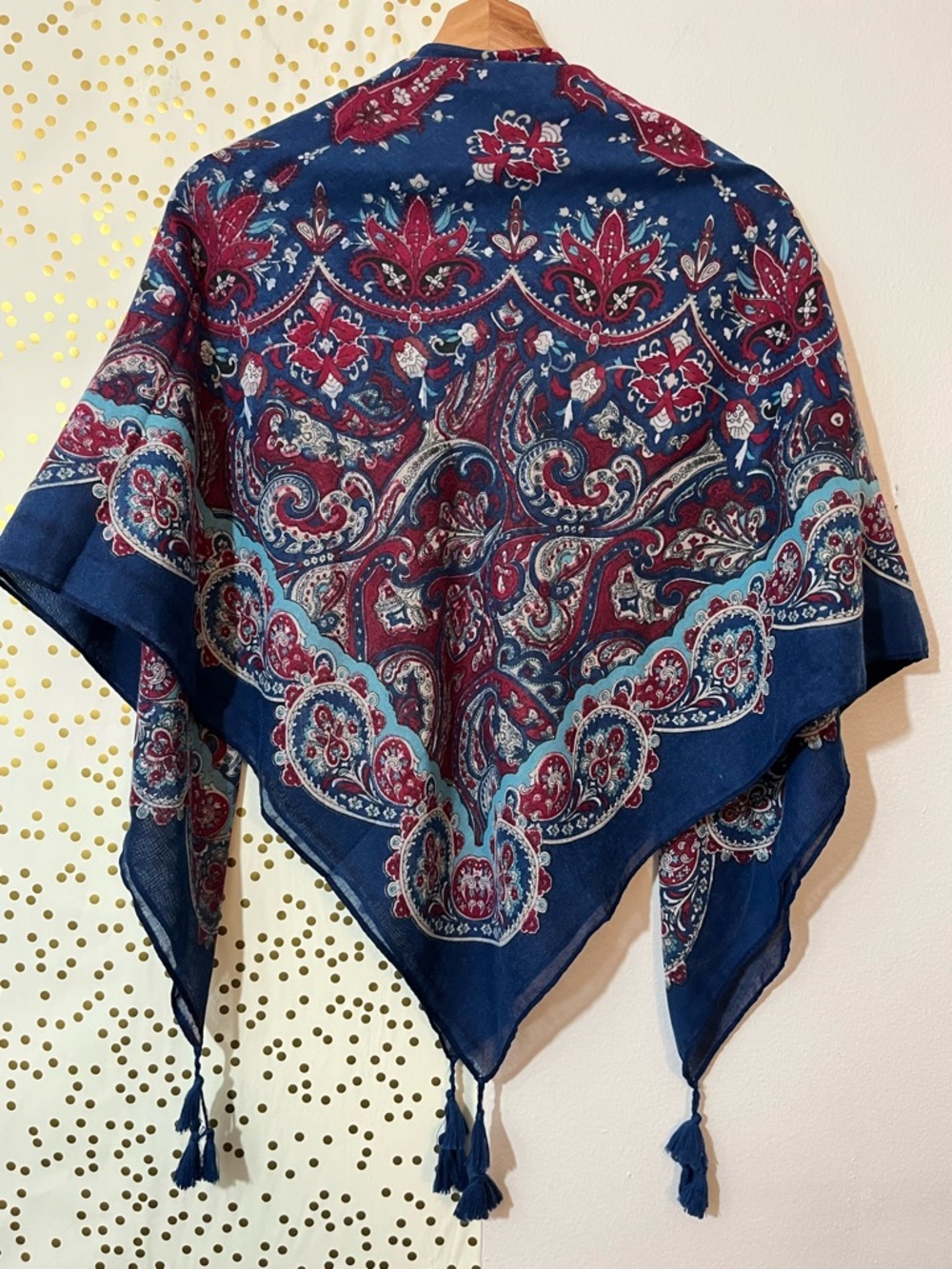 Paisley Square Shawl with Tassels Boho Cottagecore